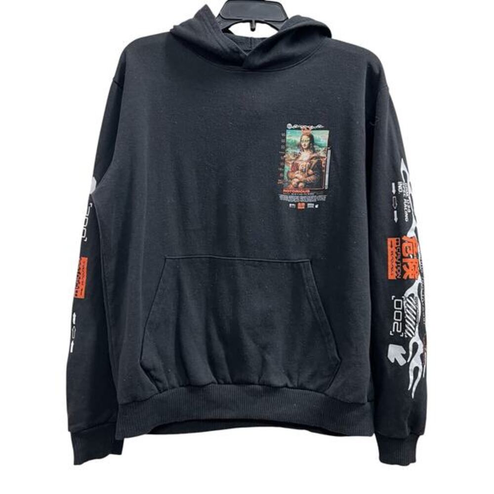 Notorious graffiti Mona Lisa Black Streetwear rap hip hop hoodie racing sz M
